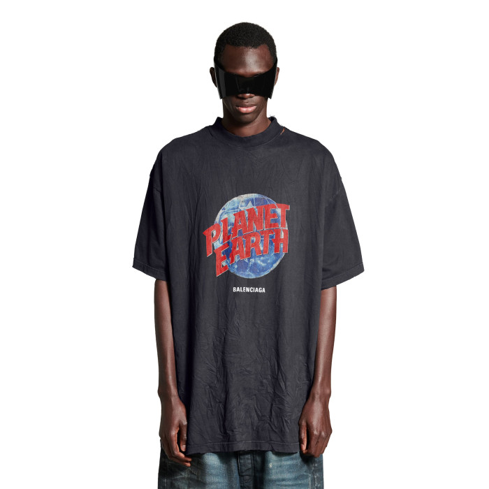 NIGO Balenciaga Men's Summer Logo Earth Print Round Neck Retro Do Old Loose Solid Color Cotton Short Sleeve T-Shirt #nigo71642