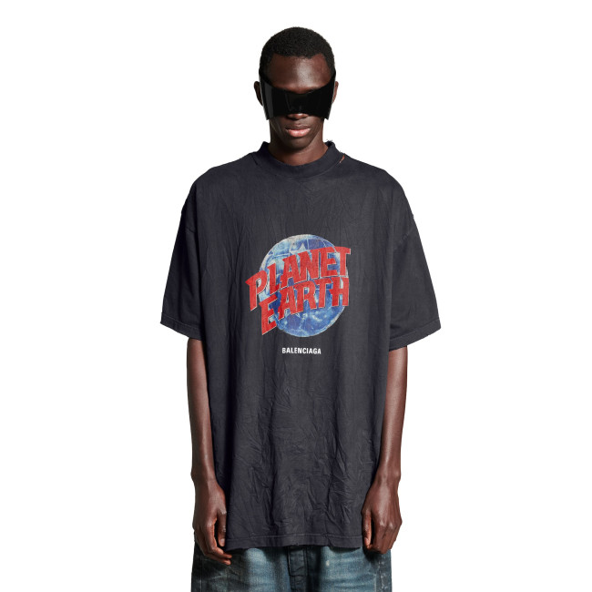 NIGO Balenciaga Men's Summer Logo Earth Print Round Neck Retro Do Old Loose Solid Color Cotton Short Sleeve T-Shirt #nigo71642