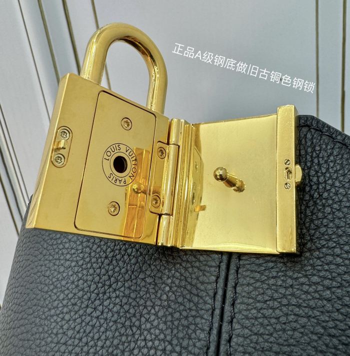 NIGO Louis Vuitton Women's Black Metal Hardware Hook And Loop Closure Smooth Cowhide Leather Handbag Shoulder Bag Bags #nigo73332