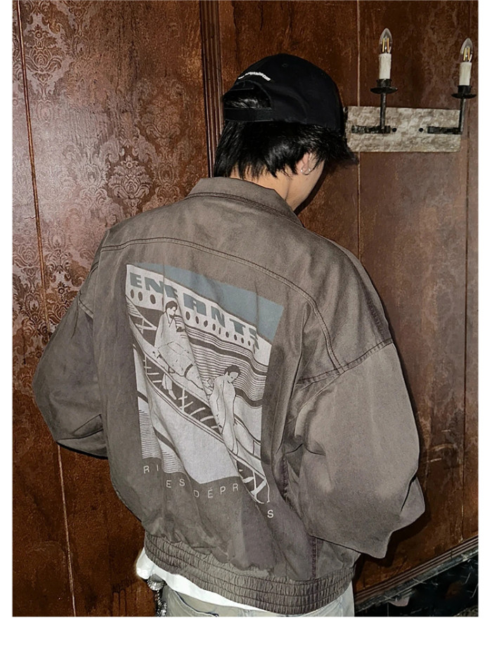 NIGO Enfants Riches Deprimes Men's Spring and Autumn Vintage Old Sandblasted Faded Zipper Solid Color Washed Pilot Long Sleeve Jacket Ngvp #nigo9372