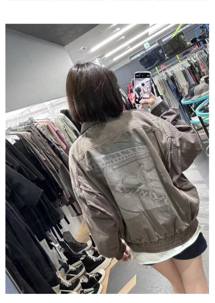 NIGO Enfants Riches Deprimes Men's Spring and Autumn Vintage Old Sandblasted Faded Zipper Solid Color Washed Pilot Long Sleeve Jacket Ngvp #nigo9372
