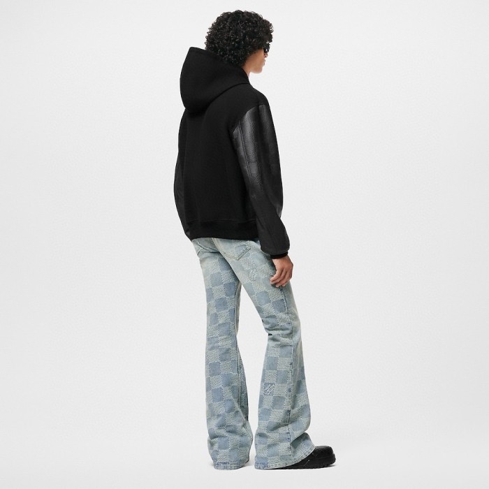 NIGO Louis Vuitton Men's Fall And Winter Black Suede Patchwork Hooded Drawstring Zipper Long Sleeve Jacket #nigo73342