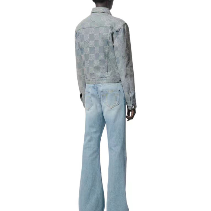 NIGO Louis Vuitton Men's Spring And Fall Jacquard Single-Breasted Lapel Long-Sleeved Faux Crystal Damier Denim Jacket Plaid Printed Straight Denim Pants Ngvp #nigo9383