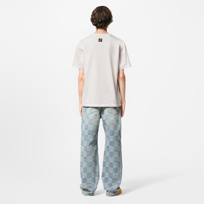 NIGO Louis Vuitton Men's Spring And Fall Jacquard Single-Breasted Lapel Long-Sleeved Faux Crystal Damier Denim Jacket Plaid Printed Straight Denim Pants Ngvp #nigo9383