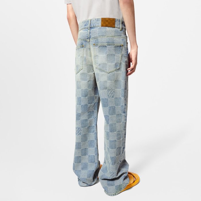 NIGO Louis Vuitton Men's Spring And Fall Jacquard Single-Breasted Lapel Long-Sleeved Faux Crystal Damier Denim Jacket Plaid Printed Straight Denim Pants Ngvp #nigo9383