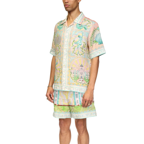 NIGO Casablanca Men's Women's Spring And Autumn Vase Print Lapel Single-Breasted Short-Sleeved Linen Shirt Casual Elastic Waist Loose Shorts Ngvp #nigo9386