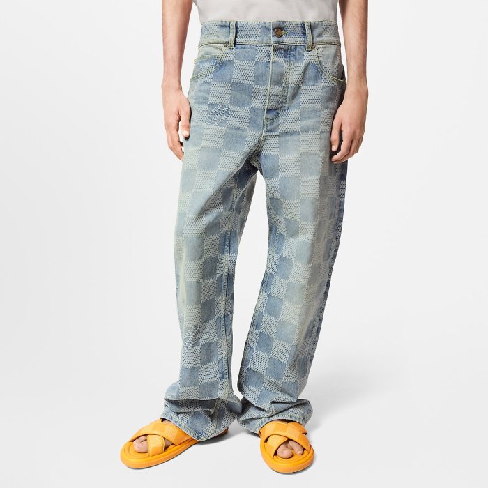 NIGO Louis Vuitton Men's Spring And Fall Jacquard Single-Breasted Lapel Long-Sleeved Faux Crystal Damier Denim Jacket Plaid Printed Straight Denim Pants Ngvp #nigo9383