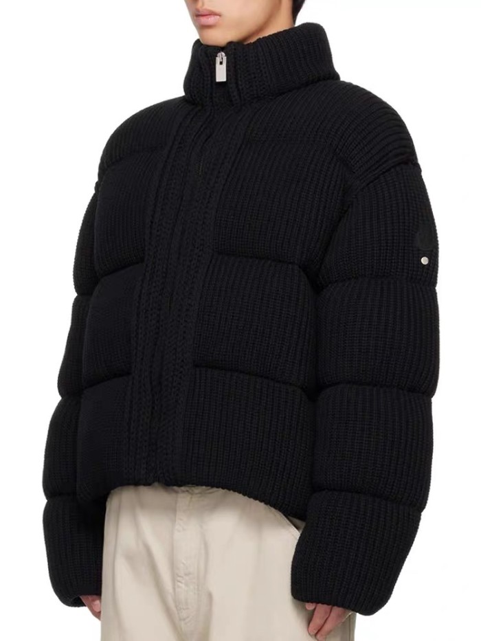 NIGO Moncler Women's Winter Solid Color Ribbed Knit Standing Collar Short Zipper Long Sleeve Puffer Down Jacket #nigo73423