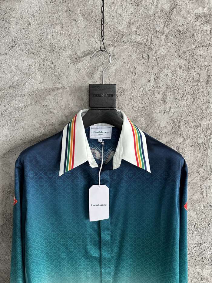 NIGO Casablanca Men's Summer Gradient Pattern Printed Lapel Loose Single Breasted Long Sleeve Shirt #nigo73424