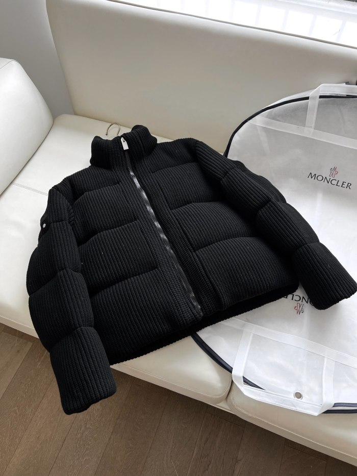 NIGO Moncler Women's Winter Solid Color Ribbed Knit Standing Collar Short Zipper Long Sleeve Puffer Down Jacket #nigo73423