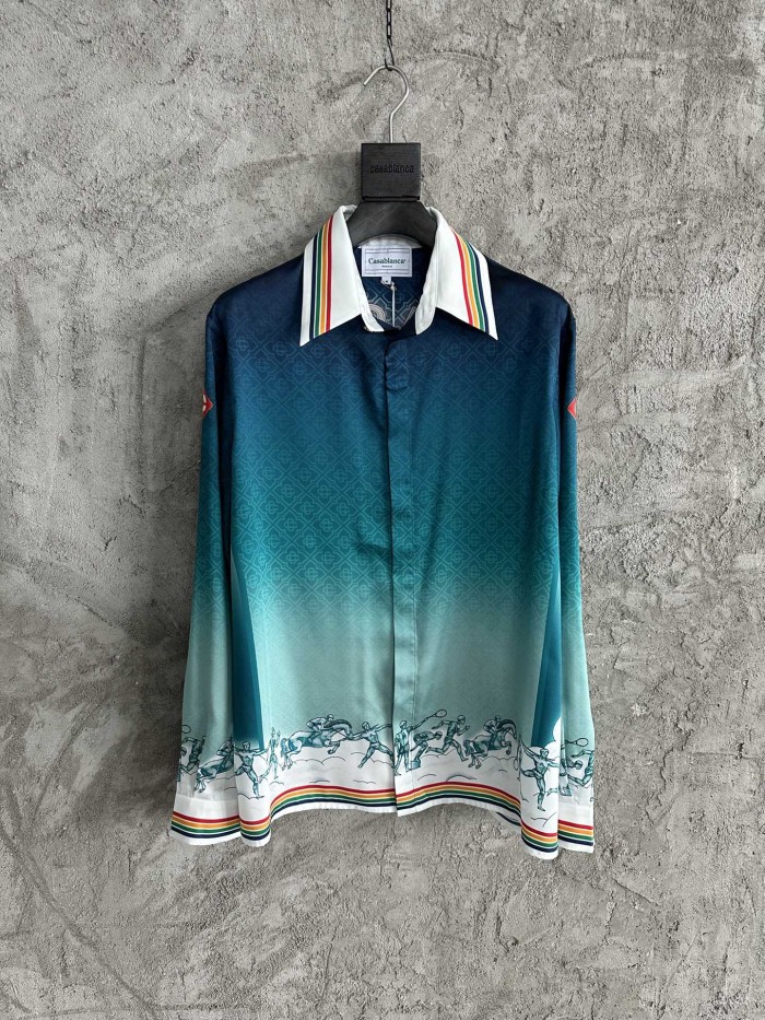 NIGO Casablanca Men's Summer Gradient Pattern Printed Lapel Loose Single Breasted Long Sleeve Shirt #nigo73424