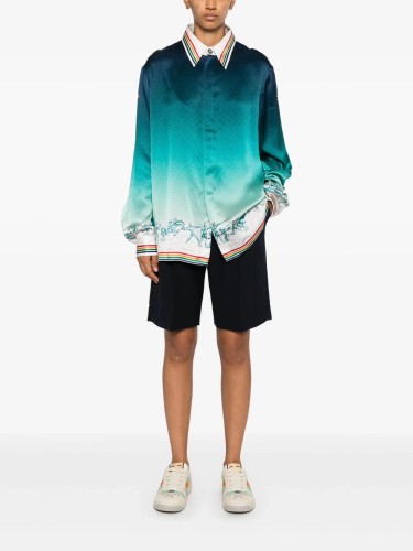 NIGO Casablanca Men's Summer Gradient Pattern Printed Lapel Loose Single Breasted Long Sleeve Shirt #nigo73424