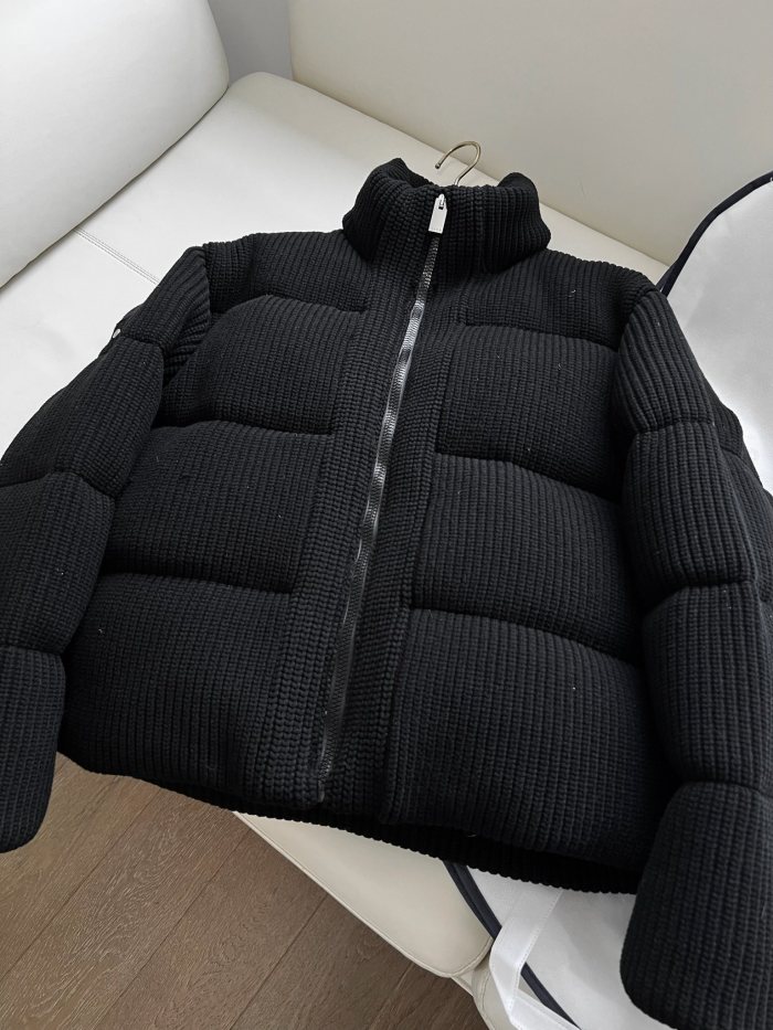 NIGO Moncler Women's Winter Solid Color Ribbed Knit Standing Collar Short Zipper Long Sleeve Puffer Down Jacket #nigo73423