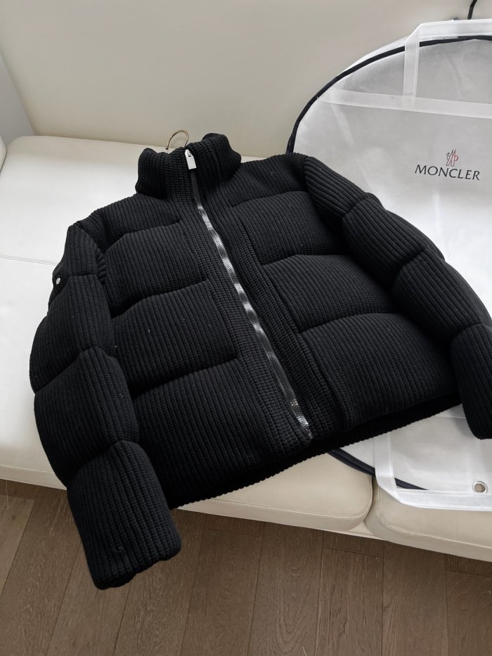 NIGO Moncler Women's Winter Solid Color Ribbed Knit Standing Collar Short Zipper Long Sleeve Puffer Down Jacket #nigo73423