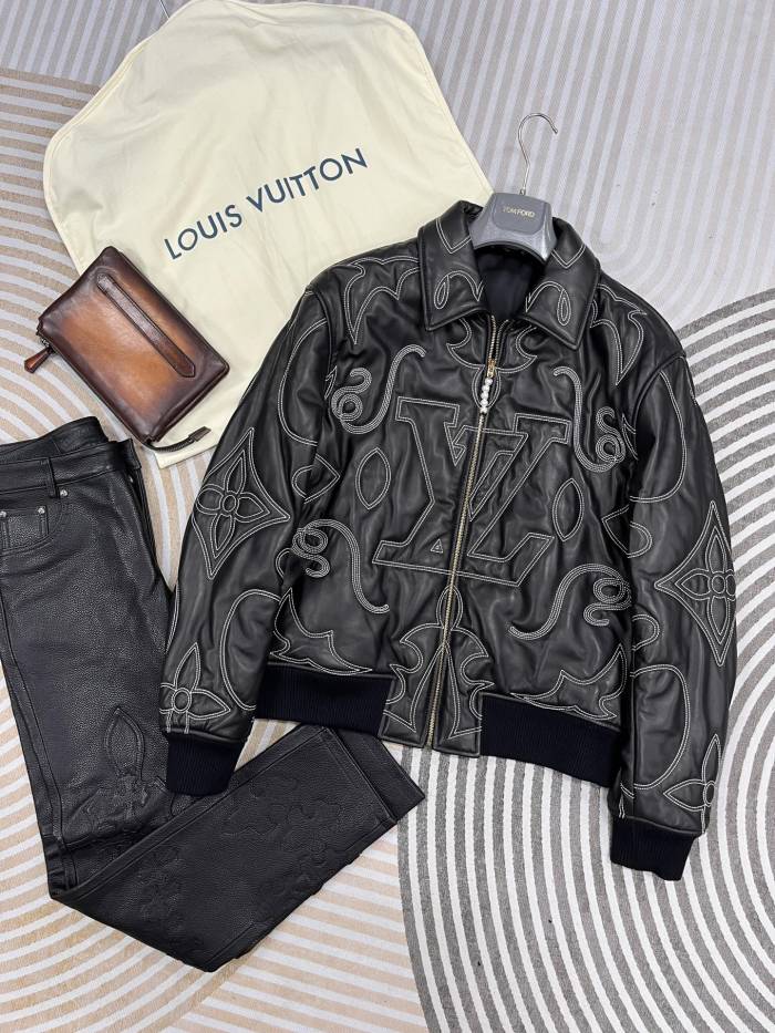 NIGO Louis Vuitton Men's Fall And Winter Black Full Print Pattern Lapel Zipper Long Sleeve Jacket #nigo73431