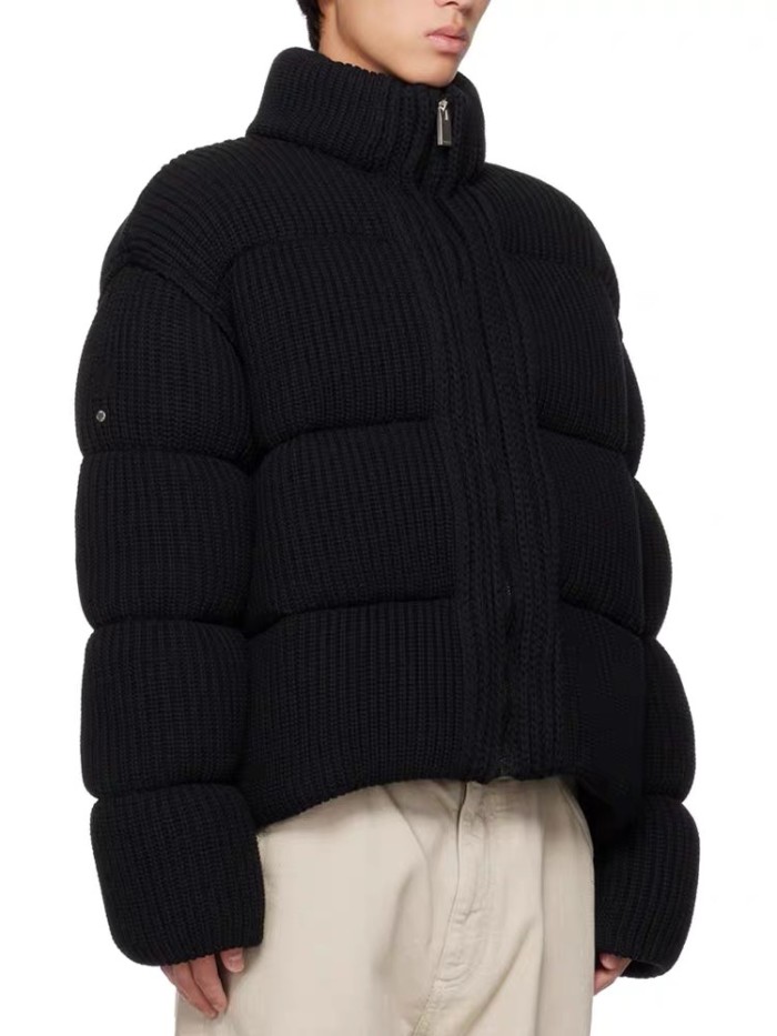 NIGO Moncler Women's Winter Solid Color Ribbed Knit Standing Collar Short Zipper Long Sleeve Puffer Down Jacket #nigo73423