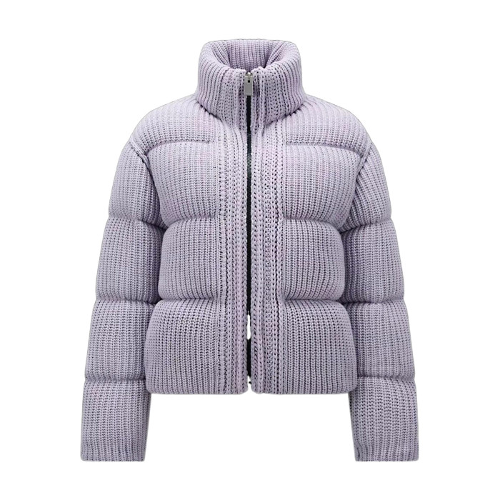 NIGO Moncler Women's Winter Solid Color Ribbed Knit Standing Collar Short Zipper Long Sleeve Puffer Down Jacket #nigo73423