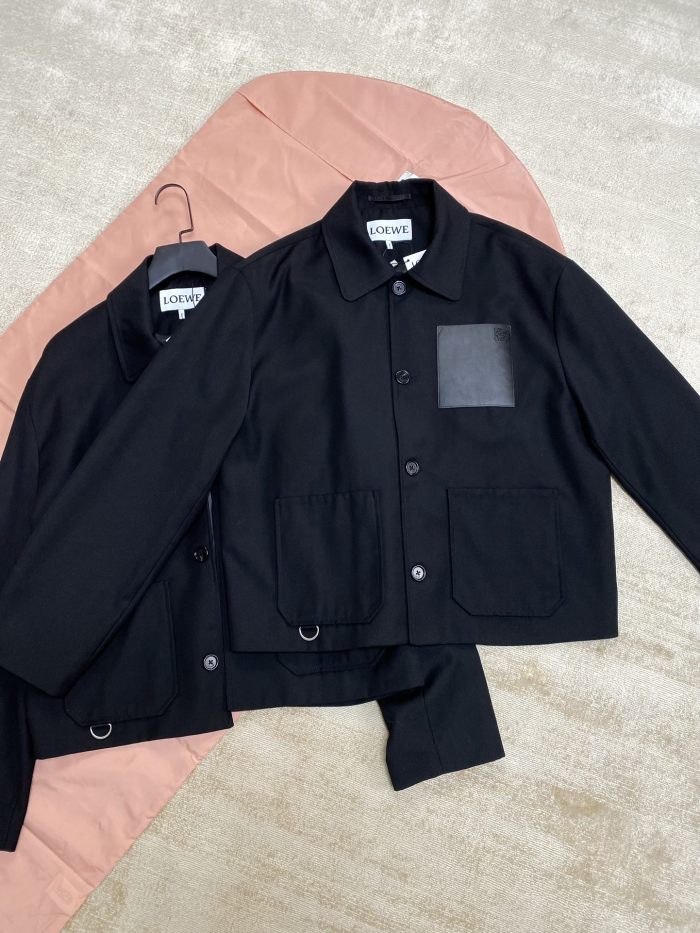 Men's Fall/Winter Logo Embossed Patch Pocket Wool Single Breasted Loose Long Sleeve Jacket #nigo73439