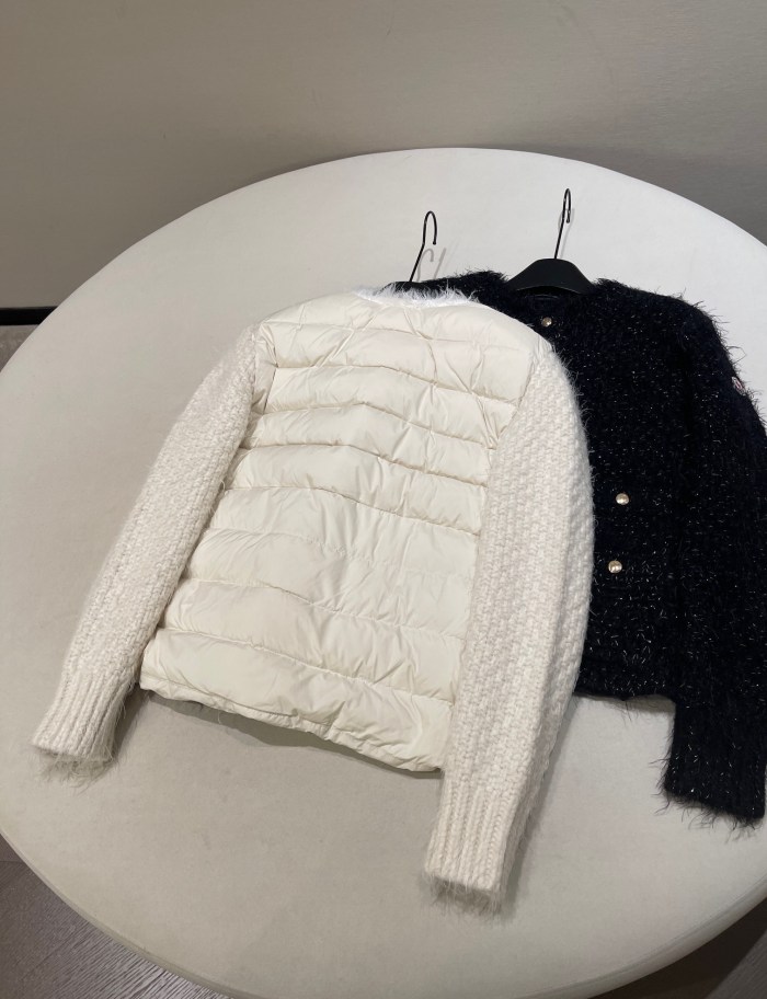 NIGO Moncler Women's Autumn and Winter Solid Color Single Breasted Wool Tweed Patchwork Puffer Down Long Sleeve Jacket #nigo73445