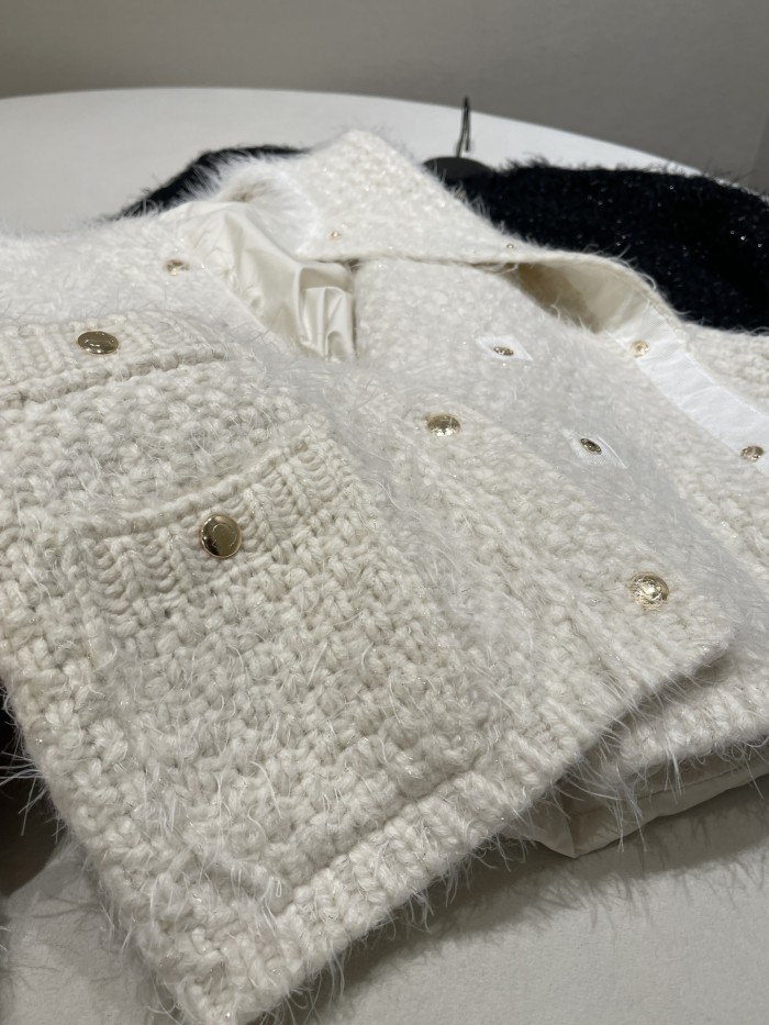 NIGO Moncler Women's Autumn and Winter Solid Color Single Breasted Wool Tweed Patchwork Puffer Down Long Sleeve Jacket #nigo73445