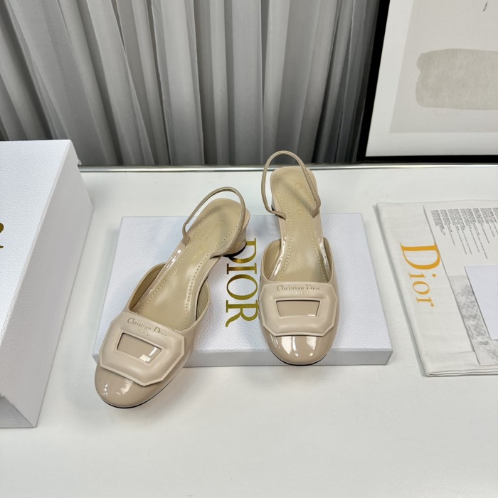 NIGO Dior Women's Summer Baotou Solid Color Leather Chunky Heeled High Heels Sandals Shoes #nigo73457