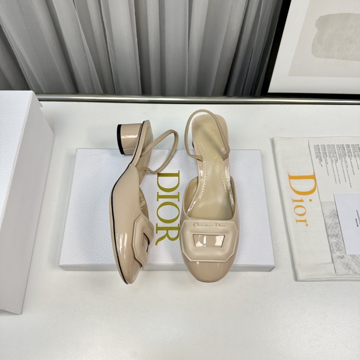 NIGO Dior Women's Summer Baotou Solid Color Leather Chunky Heeled High Heels Sandals Shoes #nigo73457