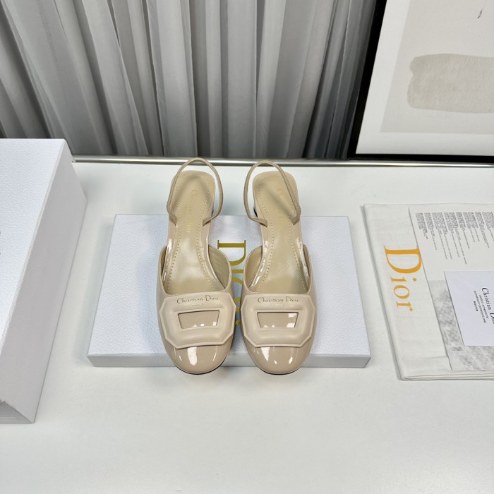 NIGO Dior Women's Summer Baotou Solid Color Leather Chunky Heeled High Heels Sandals Shoes #nigo73457