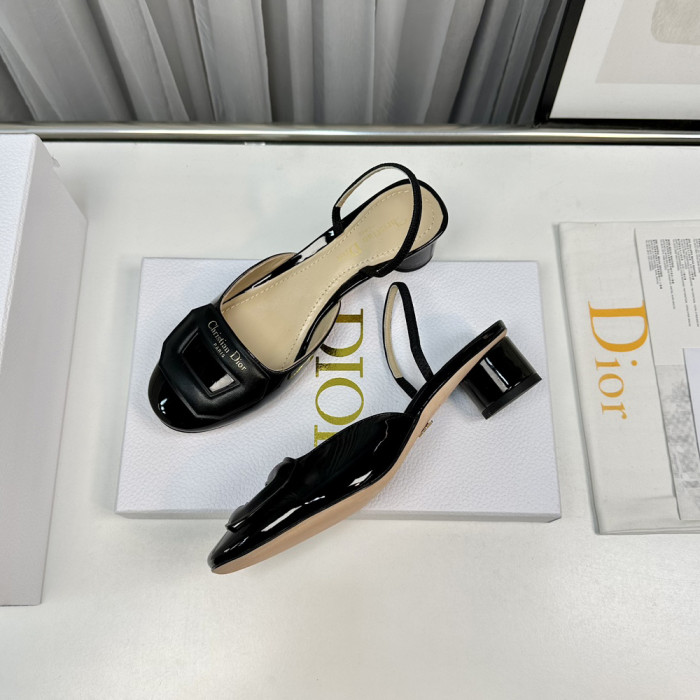 NIGO Dior Women's Summer Baotou Solid Color Leather Chunky Heeled High Heels Sandals Shoes #nigo73457