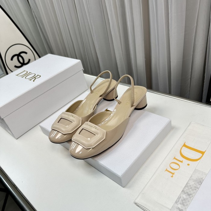 NIGO Dior Women's Summer Baotou Solid Color Leather Chunky Heeled High Heels Sandals Shoes #nigo73457