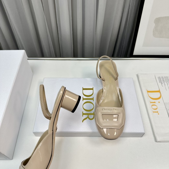 NIGO Dior Women's Summer Baotou Solid Color Leather Chunky Heeled High Heels Sandals Shoes #nigo73457