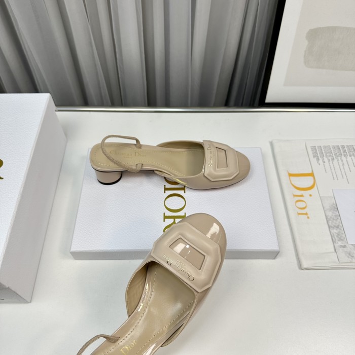 NIGO Dior Women's Summer Baotou Solid Color Leather Chunky Heeled High Heels Sandals Shoes #nigo73457