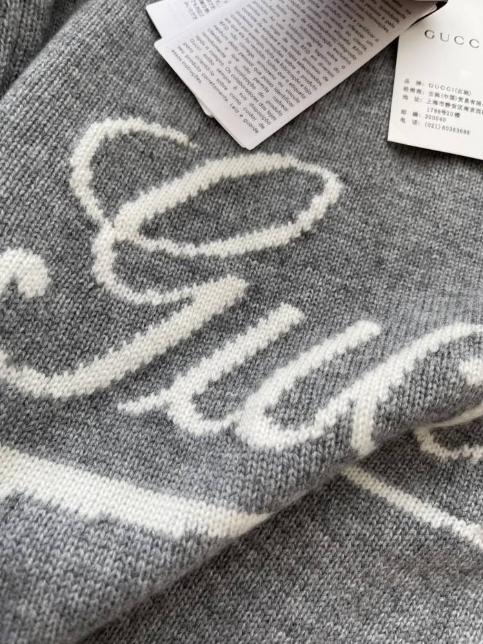 NIGO Gucci Men's Autumn and Winter Gray Logo Letter Applique Crew Neck Pullover Wool Long Sleeve Sweater #nigo286788