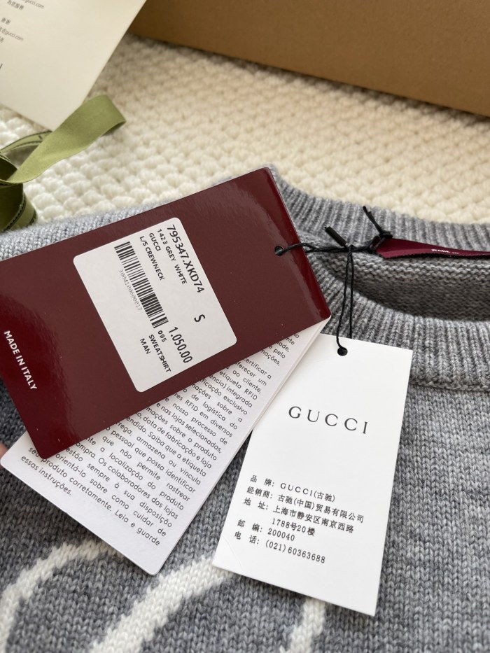 NIGO Gucci Men's Autumn and Winter Gray Logo Letter Applique Crew Neck Pullover Wool Long Sleeve Sweater #nigo286788