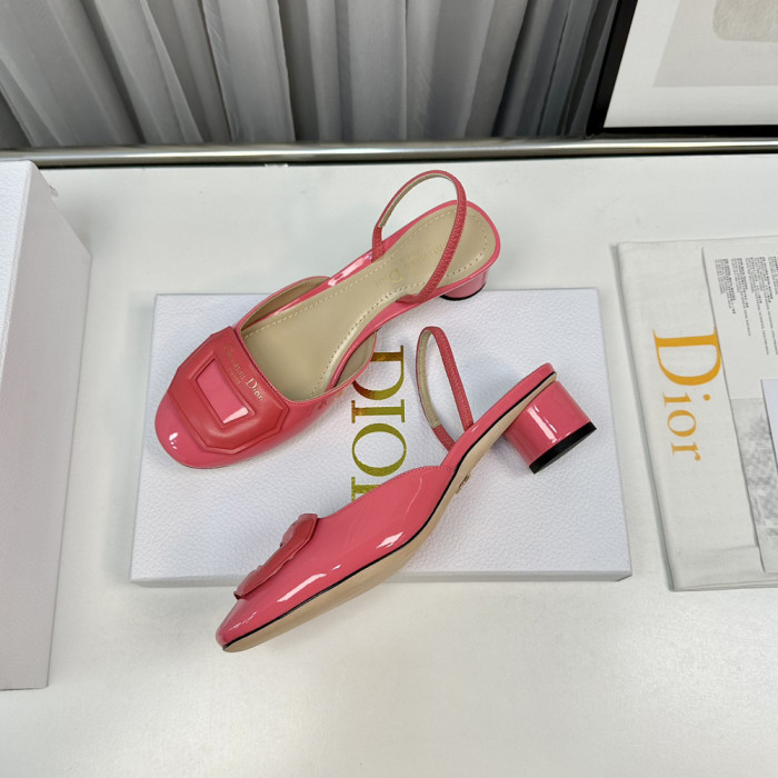NIGO Dior Women's Summer Baotou Solid Color Leather Chunky Heeled High Heels Sandals Shoes #nigo73457