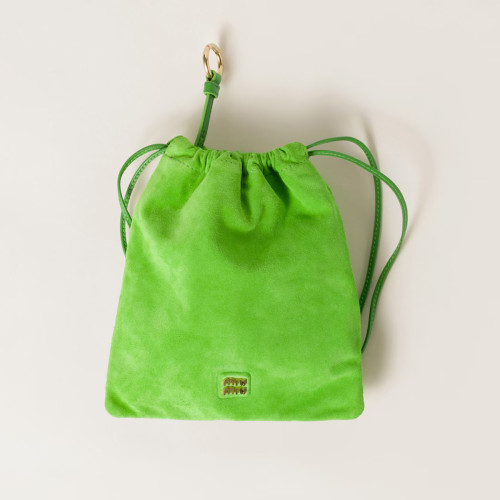 NIGO MiuMiu Women's Fashion Ivy Pure Color Suede Bag Metal Letter Drawstring Closure Silk Wash Clutch Casual Tote Bag Handbag 5NG010_2CTA_F0R55 #nigo71668