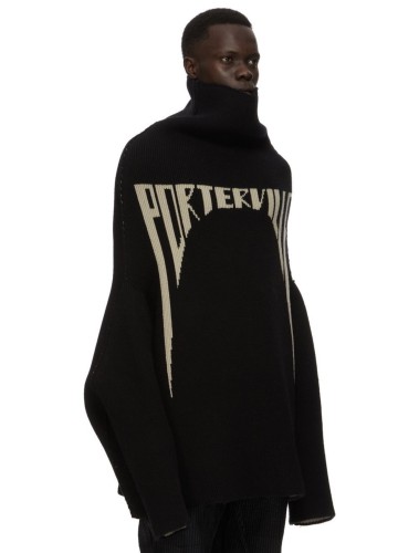 NIGO Rick Owens Men's High Neck Letters Jacquard Knit Large Silhouette Casual Long Sleeve Black Sweater For Fall And Winter Ngvp #nigo9431