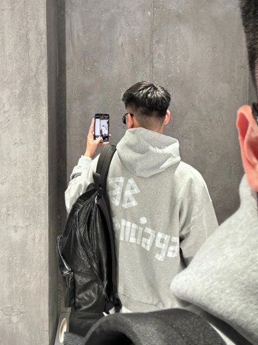 NIGO Balenciaga Men's Spring and Autumn Gray Letter Logo Printed Hooded Long Sleeve Sweatshirt Pullover #nigo73489