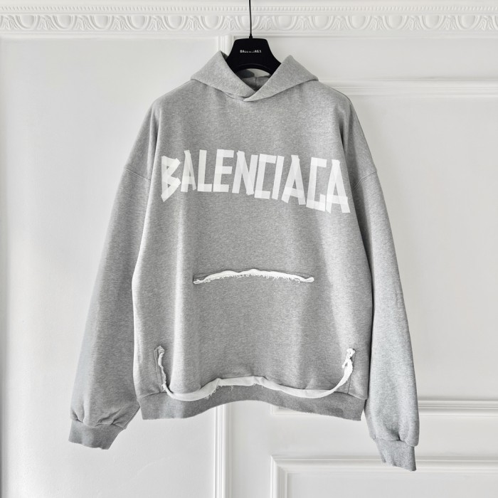 NIGO Balenciaga Men's Spring and Autumn Gray Letter Logo Printed Hooded Long Sleeve Sweatshirt Pullover #nigo73489