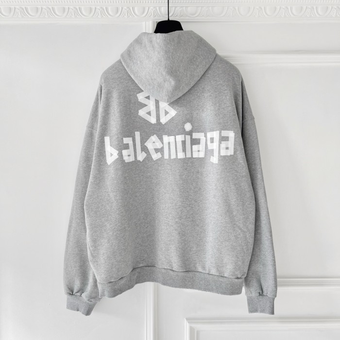 NIGO Balenciaga Men's Spring and Autumn Gray Letter Logo Printed Hooded Long Sleeve Sweatshirt Pullover #nigo73489