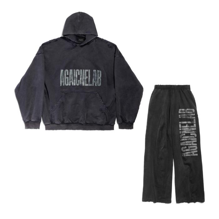 NIGO Balenciaga Men's Spring & Autumn Gray Letter Print Loose Hooded Drop Shoulder Long Sleeve Sweatshirt Tie Sweatpants Pants #nigo73496