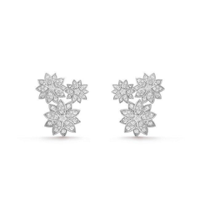 NIGO Van Cleef&Arpels Women's Silver Lotus Flower Diamond Stud Earrings Jewelry #nigo73529