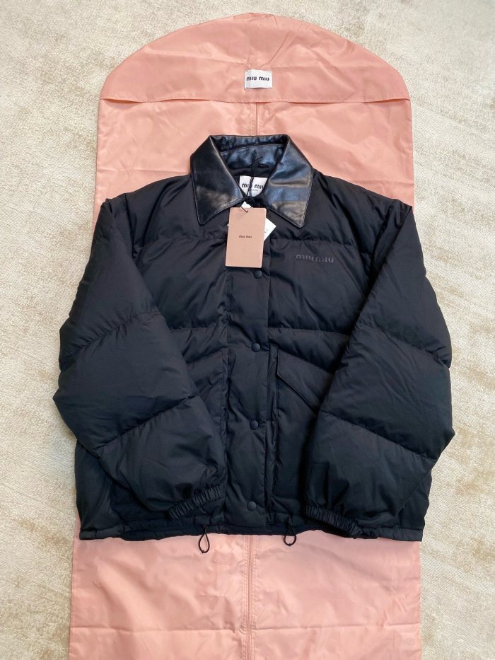 NIGO MiuMiu Women's Winter Black Lapel Drawstring Zipper Long Sleeve Puffer Down Jacket #nigo73523