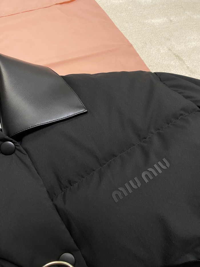 NIGO MiuMiu Women's Winter Black Lapel Drawstring Zipper Long Sleeve Puffer Down Jacket #nigo73523