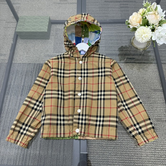 NIGO Burberry Kid's Spring Autumn Check Reversible High Street Single Breasted Hooded Long Sleeve Fitted Jacket #nigo31356