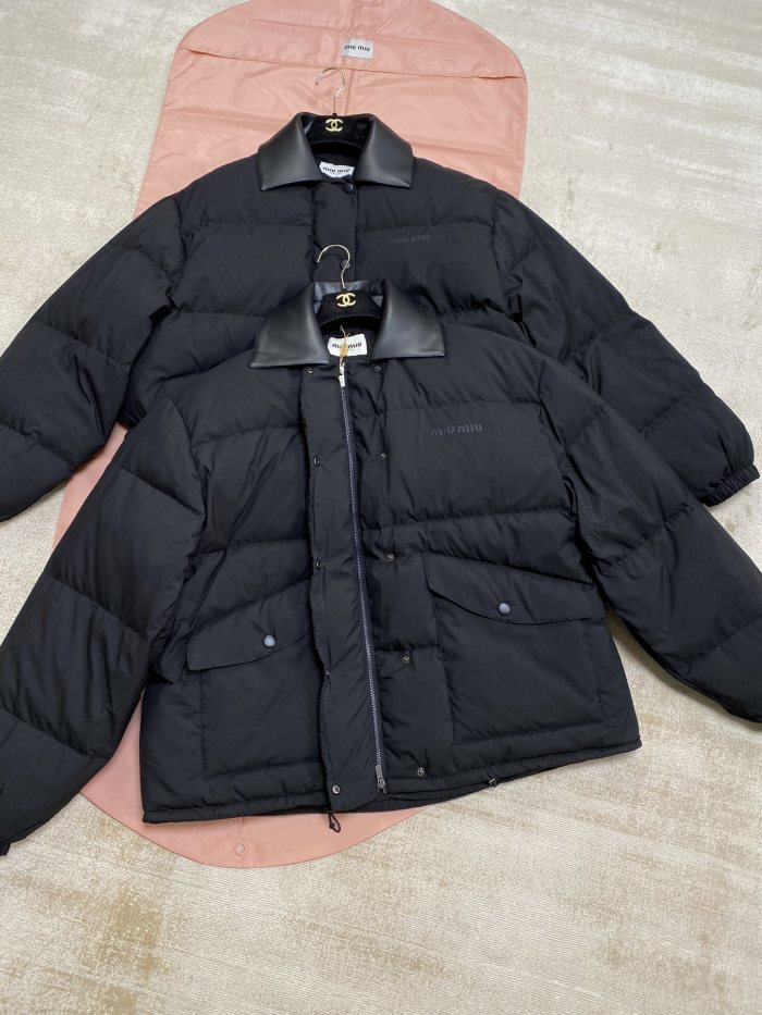 NIGO MiuMiu Women's Winter Black Lapel Drawstring Zipper Long Sleeve Puffer Down Jacket #nigo73523