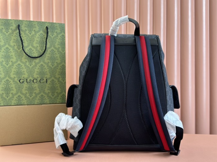 NIGO Gucci Men's GG Printed Canvas Splicing Leather Trim Red Webbing Adjustable Shoulder Strap Casual Bag Bag Black Backpack #nigo71676