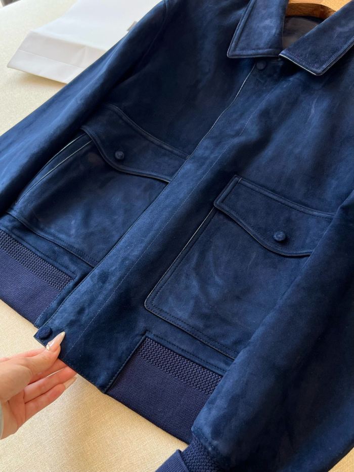 NIGO Berluti Men's Spring, Autumn And Winter Two-Way Zipper Solid Color Lapel Fit Long Sleeve Sheepskin Suede Aviator Jacket Ngvp #nigo9449