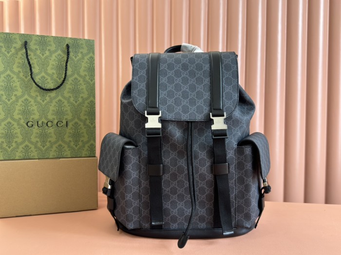 NIGO Gucci Men's GG Printed Canvas Splicing Leather Trim Red Webbing Adjustable Shoulder Strap Casual Bag Bag Black Backpack #nigo71676