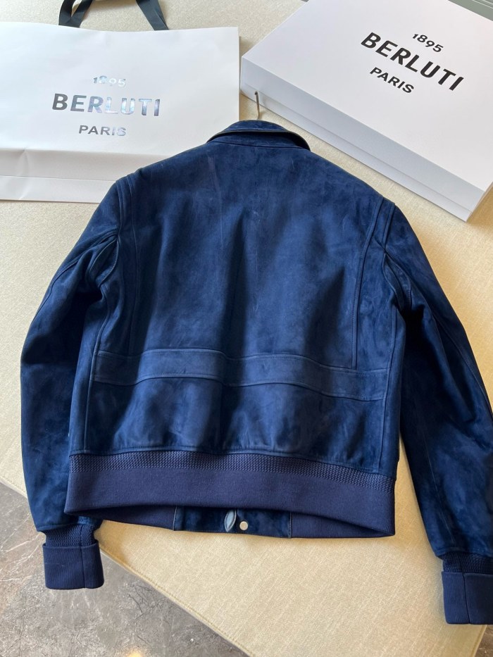 NIGO Berluti Men's Spring, Autumn And Winter Two-Way Zipper Solid Color Lapel Fit Long Sleeve Sheepskin Suede Aviator Jacket Ngvp #nigo9449