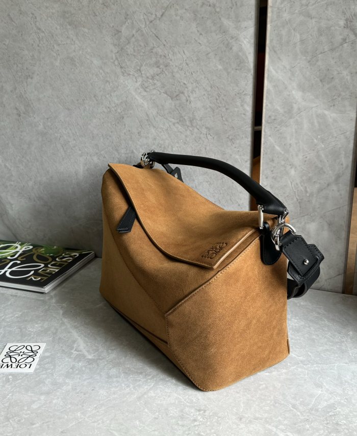 NIGO Loewe Men's Puzzle Brown Geometric Bag Pressed Suede Tote Crossbody Shoulder Bag Bags #nigo73541